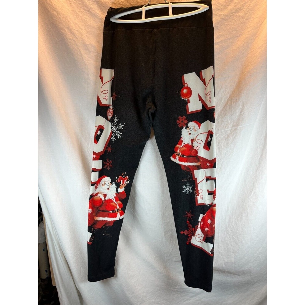 Butterfly Soft LulaRoe TC Black Leggings with‎ Santa and Noel One Size